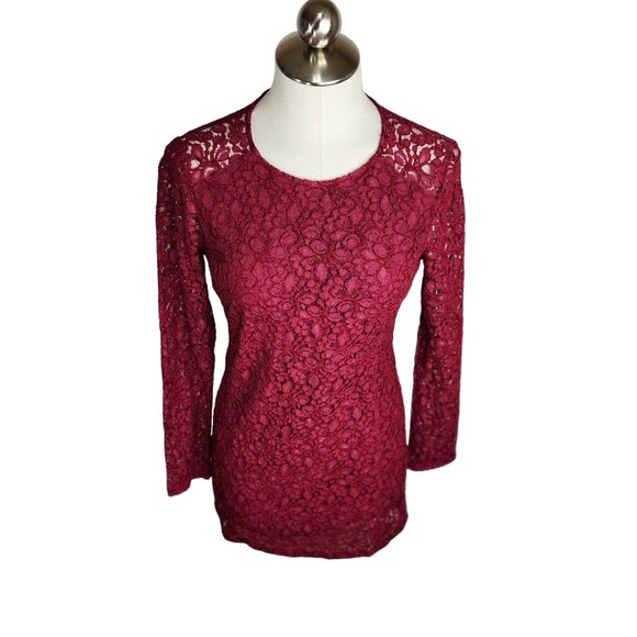 Talula Lace Long Sleeve Mini Dress Women's Size 8 Burgundy Red - Picture 1 of 11